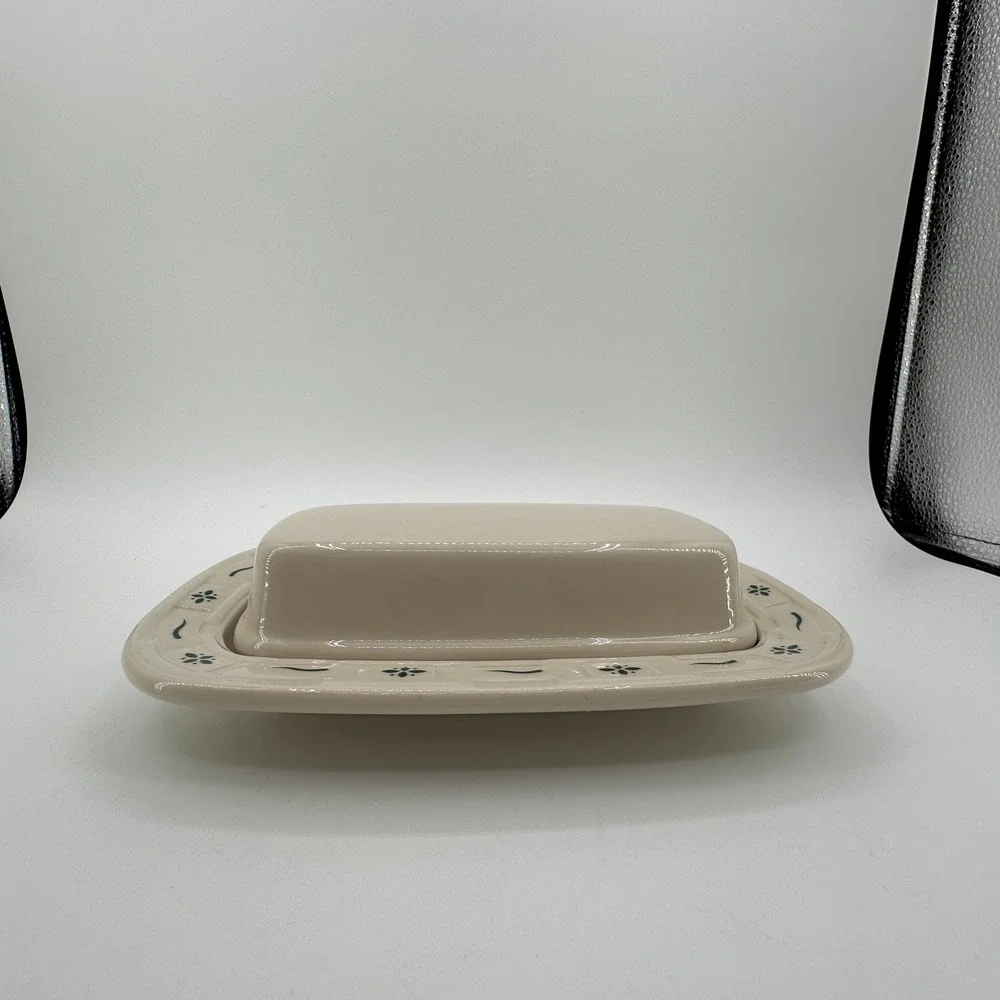Longaberger Woven Traditions Butter Dish and 1 Pint Loaf Pan Set Ivory USA Made